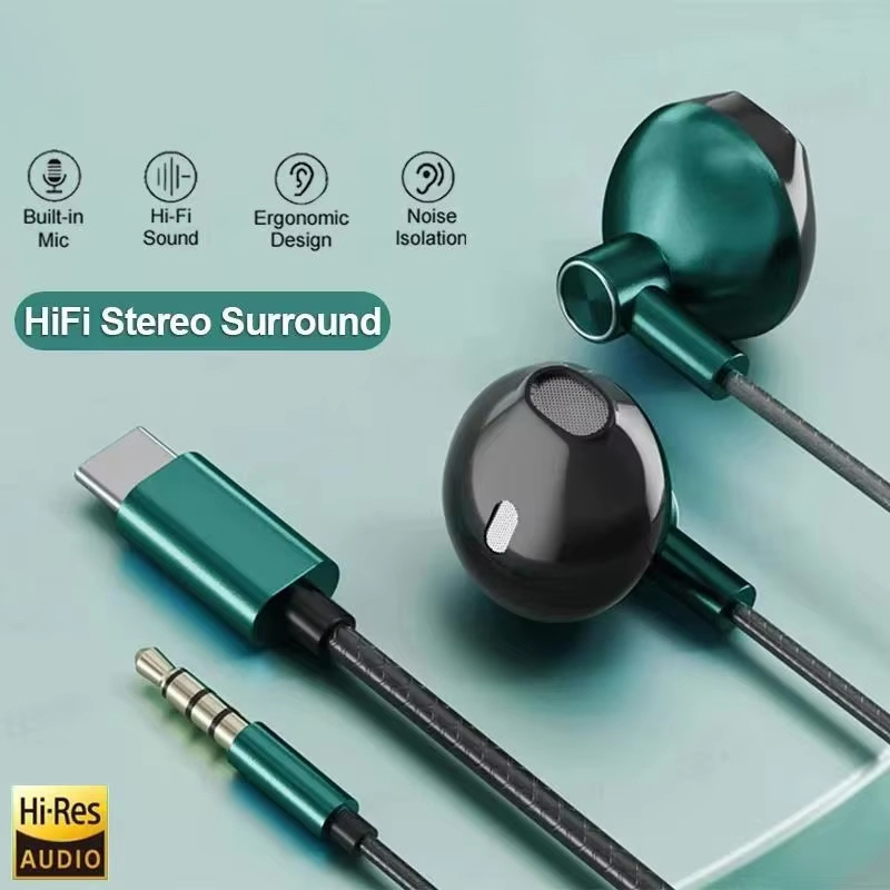 Wired Earphone Mic - Auriculares estéreo HIFI tipo C de